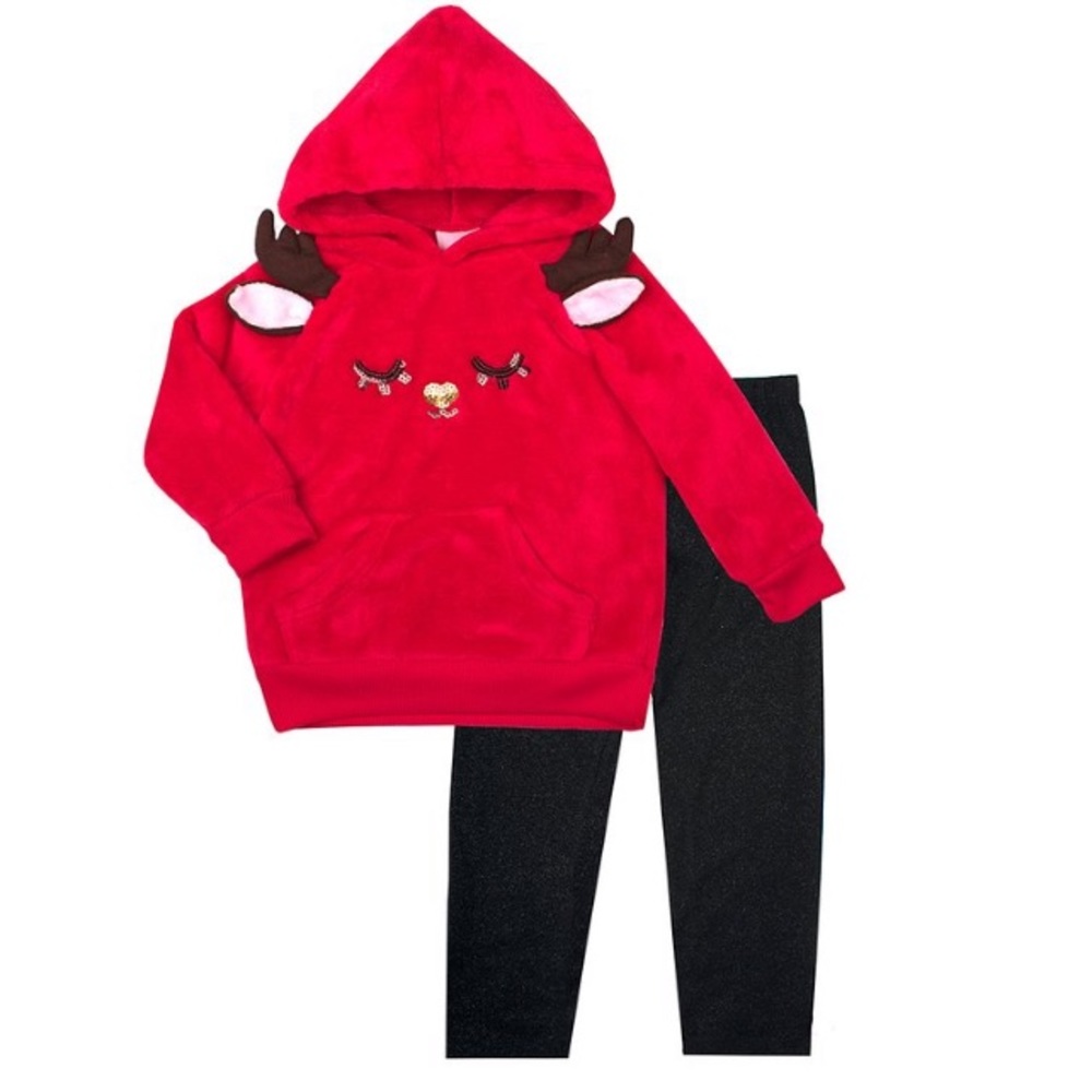 Red Reindeer hoodie & black leggings Christmas